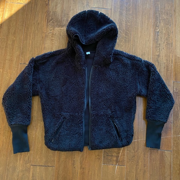 Athleta Black Sherpa Reversible Hoodie Jacket Sz S - Picture 2 of 10